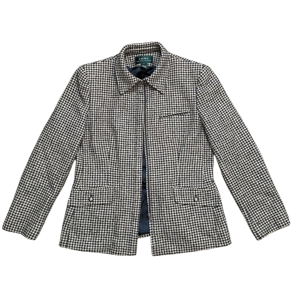 Vintage Lauren Ralph Lauren Houndstooth Blazer Suit Jacket Plaid Wool Silk 12